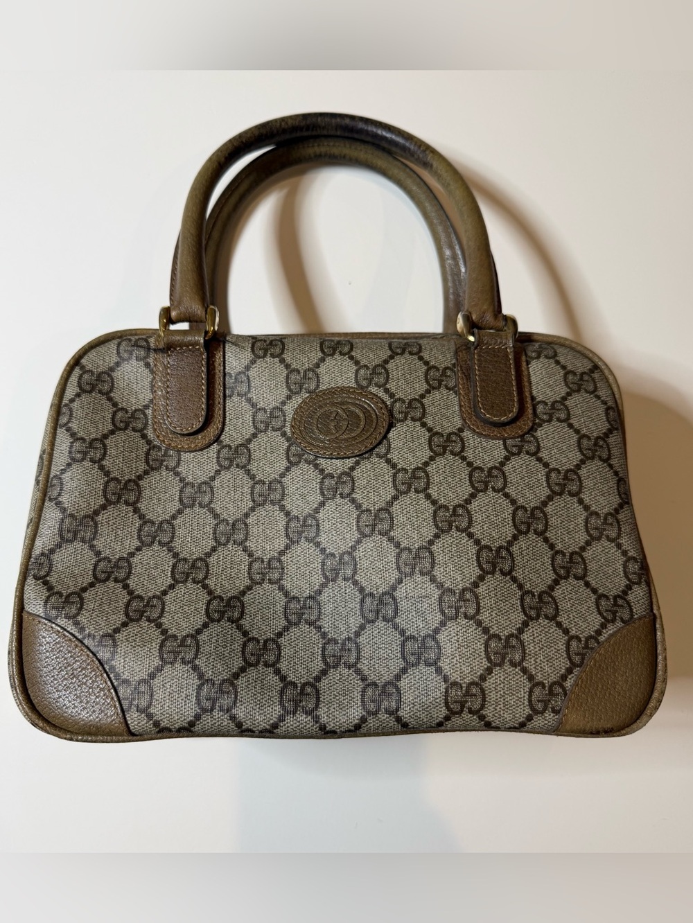 Gucci Vintage Medium Brown GG Joy Boston Bag Canvas